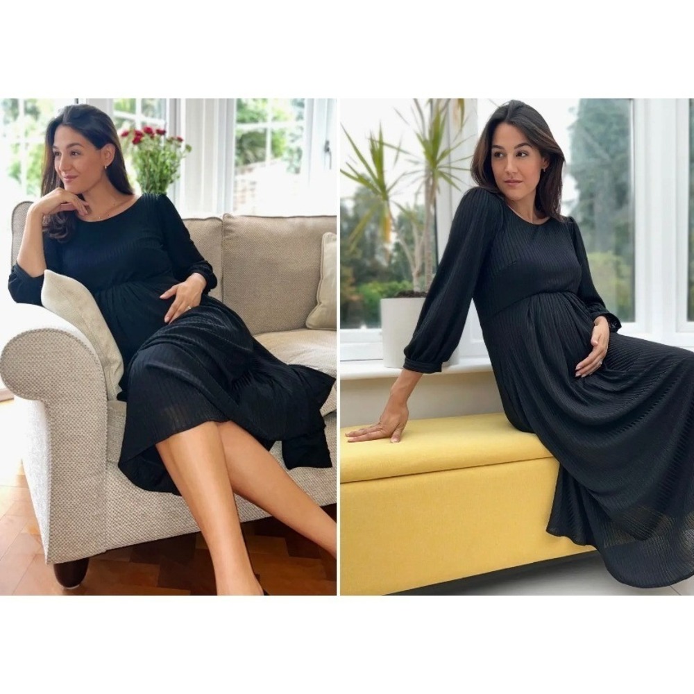 NEW Tiffany Rose Maternity Dress 5 Black Isla Ribbed Jersey Midi‎ Long Sleeve